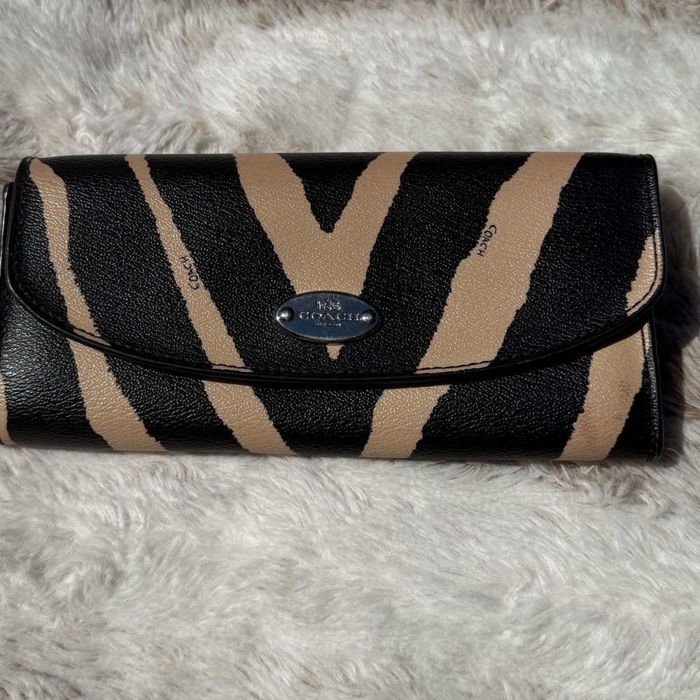 Coach Black and Tan Striped Wallet